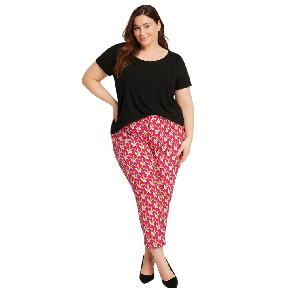 Lane Bryant hot pink pattern ankle length pant Lena fit unique NWT plus sz 24